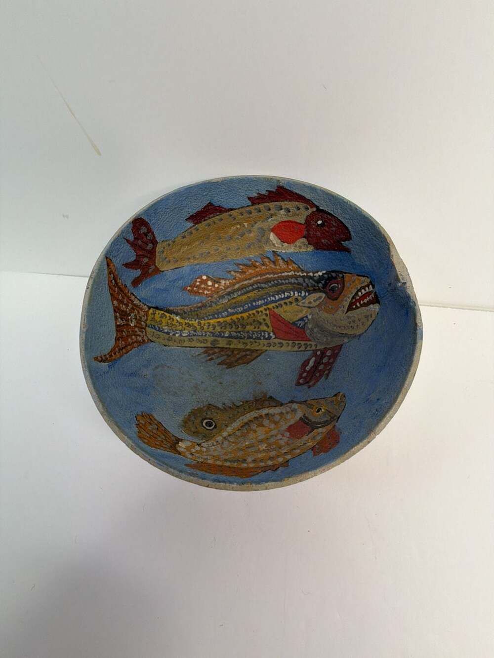 Hand-Painted Coconut Shell Bowl with Fish Motif